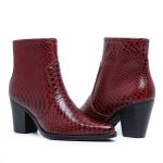 Bota Country Feminina Bico Fino Fácil de Calçar Em Couro Verniz Auto Brilho Exotico Anaconda Ruby