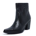 Bota Country Feminina Bico Fino Fácil de Calçar Em Couro Verniz Auto Brilho Exotico Anaconda Preto