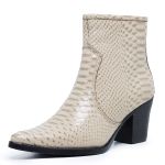 Bota Country Feminina Bico Fino Fácil de Calçar Em Couro Verniz Auto Brilho Exotico Anaconda Osso