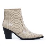 Bota Country Feminina Bico Fino Fácil de Calçar Em Couro Verniz Auto Brilho Exotico Anaconda Osso