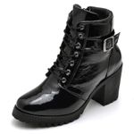 Bota Coturno Feminino DiConfort Motociclista Verniz Preto 