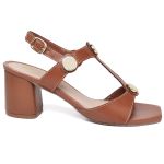 Sandália Social Feminina Saltinho Grosso Em Couro Confortavel