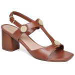 Sandália Social Feminina Saltinho Grosso Em Couro Confortavel