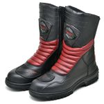 Bota Motociclista Com Protetor Couro Legítimo Fivelas Racing Fakcini - 13008 - Preto Vermelho