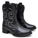 Bota Feminina Texana Western Preto Couro DIfranca - 245