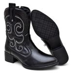 Bota Feminina Texana Western Preto Couro DIfranca - 245