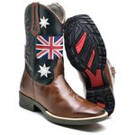 Bota Country Texana Masculina Couro Legítimo Bandeira Fakcini - 2500 - Whisky Preto