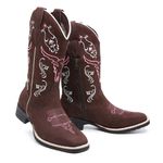 Bota Country Texana Feminina Couro Legítimo Bordado Boots Country - 299 - Café Rosa