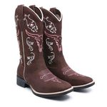 Bota Country Texana Feminina Couro Legítimo Bordado Boots Country - 299 - Café Rosa