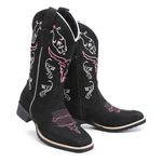 Bota Country Texana Feminina Couro Legítimo Bordado Boots Country - 299 - Preto Rosa