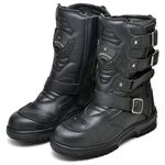 Bota Motociclista Com Protetor Couro Legítimo Fivelas Racing Fakcini - 13005 - Preto