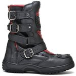 Bota Motociclista Com Protetor Couro Legítimo Fivelas Racing Fakcini - 13005 - Preto Vermelho