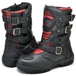 Bota Motociclista Com Protetor Couro Legítimo Fivelas Racing Fakcini - 13005 - Preto Vermelho