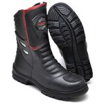 Bota Motociclista Com Protetor Couro Racing Fakcini - 13007 - Preto e Vermelho