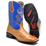 Bota Country Texana Masculina Couro Legítimo Bordado Bull Fakcini - 2503 - Whisky Azul