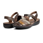 Sandália Feminina Couro Legítimo Basic Stripes Hortencia - F10309 - Café Citros Nude Offwhite