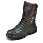 Bota Motociclista Com Protetor Couro Racing Fakcini - 13007 - Preto e Vermelho