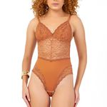 BODY RENDADO SENSUAL FASHION CONHAQUE