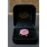 Anel Oval Quartzo Rosa Meia Volta Cravejada com Micro Zircônia No Banho de Ródio