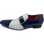 Sapato Masculino Italiano em Couro Social Executivo Azul Words Bico Fino Ref: 302 Azul