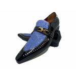 Sapato Masculino Italiano em Couro Social Executivo Azul Order Bico Fino Ref: 324 Azul
