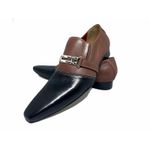 Sapato Masculino Italiano em Couro Social Executivo Marrom Wood Piano Bico Fino Ref: 334 Marrom