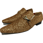 Sapato Masculino Italiano em Couro Social Executivo Dourado Glam Bico Fino Ref: 393 Dourado Dourado