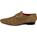Sapato Masculino Italiano em Couro Social Executivo Dourado Glam Bico Fino Ref: 393 Dourado Dourado