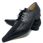 Sapato Masculino Italiano em Couro Social Executivo Plato Bico Fino Ref: 434 Preto Preto