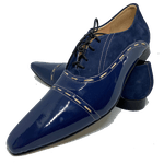 Sapato Masculino Italiano em Couro Social Executivo Azul Jazz Nights Bico Fino Ref: 435 Azul Azul