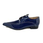 Sapato Masculino Italiano em Couro Social Executivo Azul Andrade Bico Fino Ref: 451 Azul
