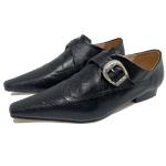 Sapato Masculino Italiano em Couro Social Executivo Eiffel Bico Fino Ref: 455 Preto Preto