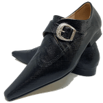 Sapato Masculino Italiano em Couro Social Executivo Eiffel Bico Fino Ref: 455 Preto Preto