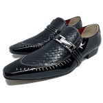 Sapato Masculino Italiano em Couro Social Executivo Eiffel Bico Fino Ref: 472 Preto Preto