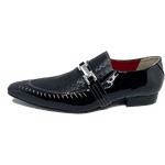 Sapato Masculino Italiano em Couro Social Executivo Eiffel Bico Fino Ref: 472 Preto Preto