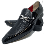 Sapato Masculino Italiano em Couro Social Executivo Eiffel Bico Fino Ref: 472 Preto Preto