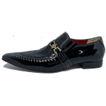 Sapato Masculino Italiano em Couro Social Executivo Compass Bico Fino Ref: 480 Preto Preto