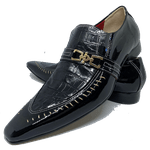 Sapato Masculino Italiano em Couro Social Executivo Compass Bico Fino Ref: 480 Preto Preto