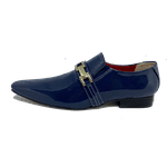 Sapato Masculino Italiano em Couro Social Executivo Azul Andrade Bico Fino Ref: 483 Azul
