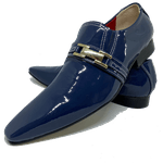 Sapato Masculino Italiano em Couro Social Executivo Azul Andrade Bico Fino Ref: 483 Azul