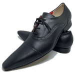 Sapato Masculino Italiano em Couro Social Executivo Calme Bico Fino Ref: 488 Preto Preto