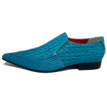 Sapato Masculino Italiano em Couro Social Executivo Azul Durkheim Bico Fino Ref: 492 Azul