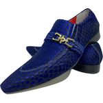 Sapato Masculino Italiano em Couro Social Executivo Azul Mersault Bico Fino Ref: 500 Azul