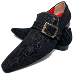 Sapato Masculino Italiano em Couro Social Executivo Basilico Bico Fino Ref: 501 Preto Preto