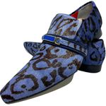 Sapato Masculino Italiano em Couro Social Executivo Azul Onça Bico Fino Ref: 508 Azul