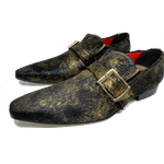 Sapato Masculino Italiano em Couro Social Executivo Dourado Pencil Bico Fino Ref: 511 Dourado Dourado
