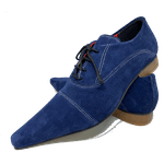 Sapato Masculino Italiano em Couro Social Executivo Azul Apogeu Bico Fino Ref: 515 Azul