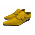 Sapato Masculino Italiano em Couro Social Executivo Amarelo Primavera Bico Fino Ref: 521 Amarelo