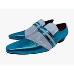 Sapato Masculino Italiano Em Couro Azul Verniz Molhado Ref: D776