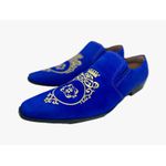 Mocassim Masculino Italiano Em Couro Social Azul Bordado Ref: D821